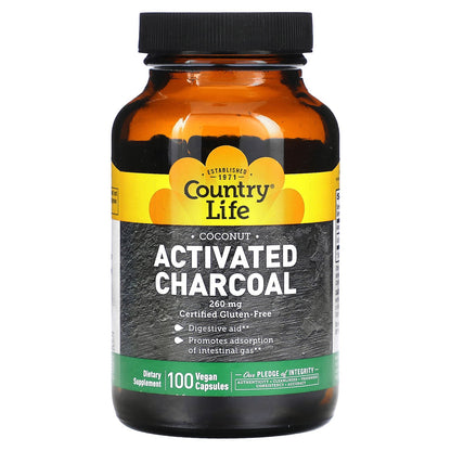 Country Life, Activated Charcoal, 260 mg, 100 Vegan Capsules