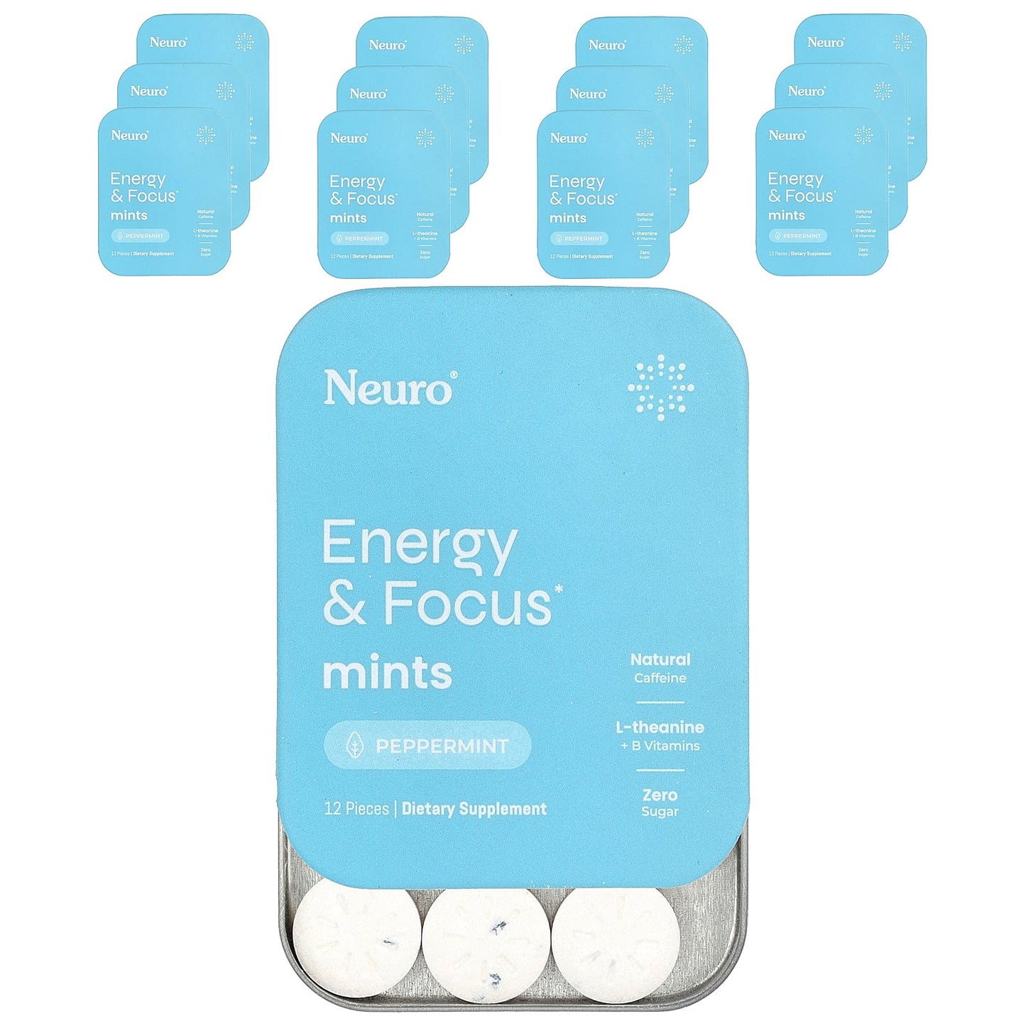 NeuroGum, Energy & Focus Mints, Peppermint, 12 Pack, 12 Pieces Each