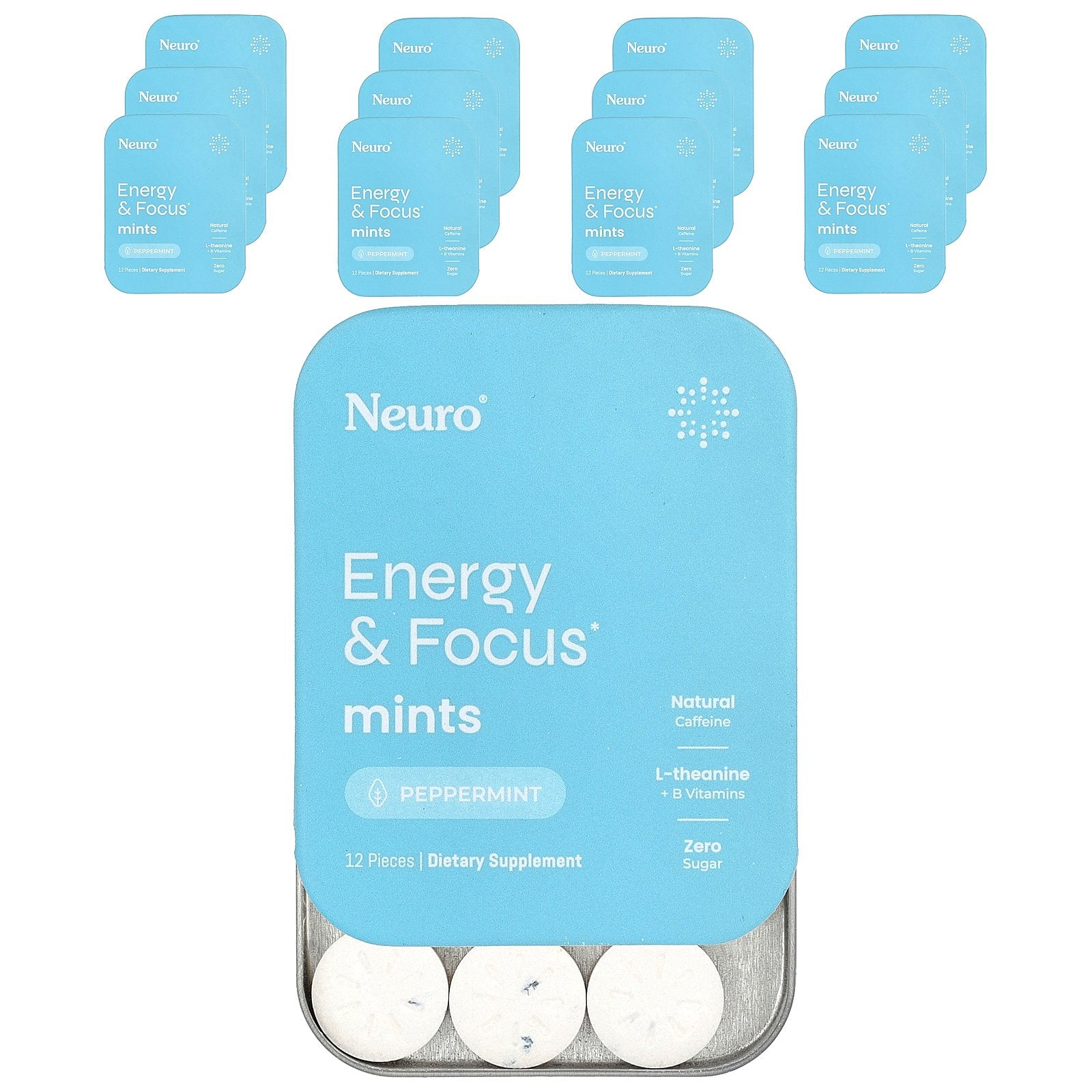 NeuroGum, Energy & Focus Mints, Peppermint, 12 Pack, 12 Pieces Each