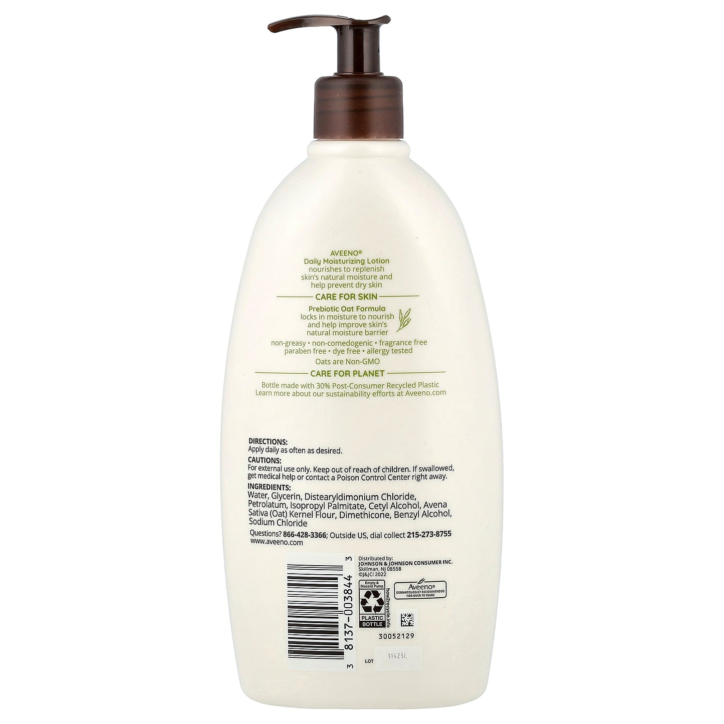 Aveeno, Daily Moisturizing Body Lotion, Fragrance Free, 18 fl oz (532 ml)