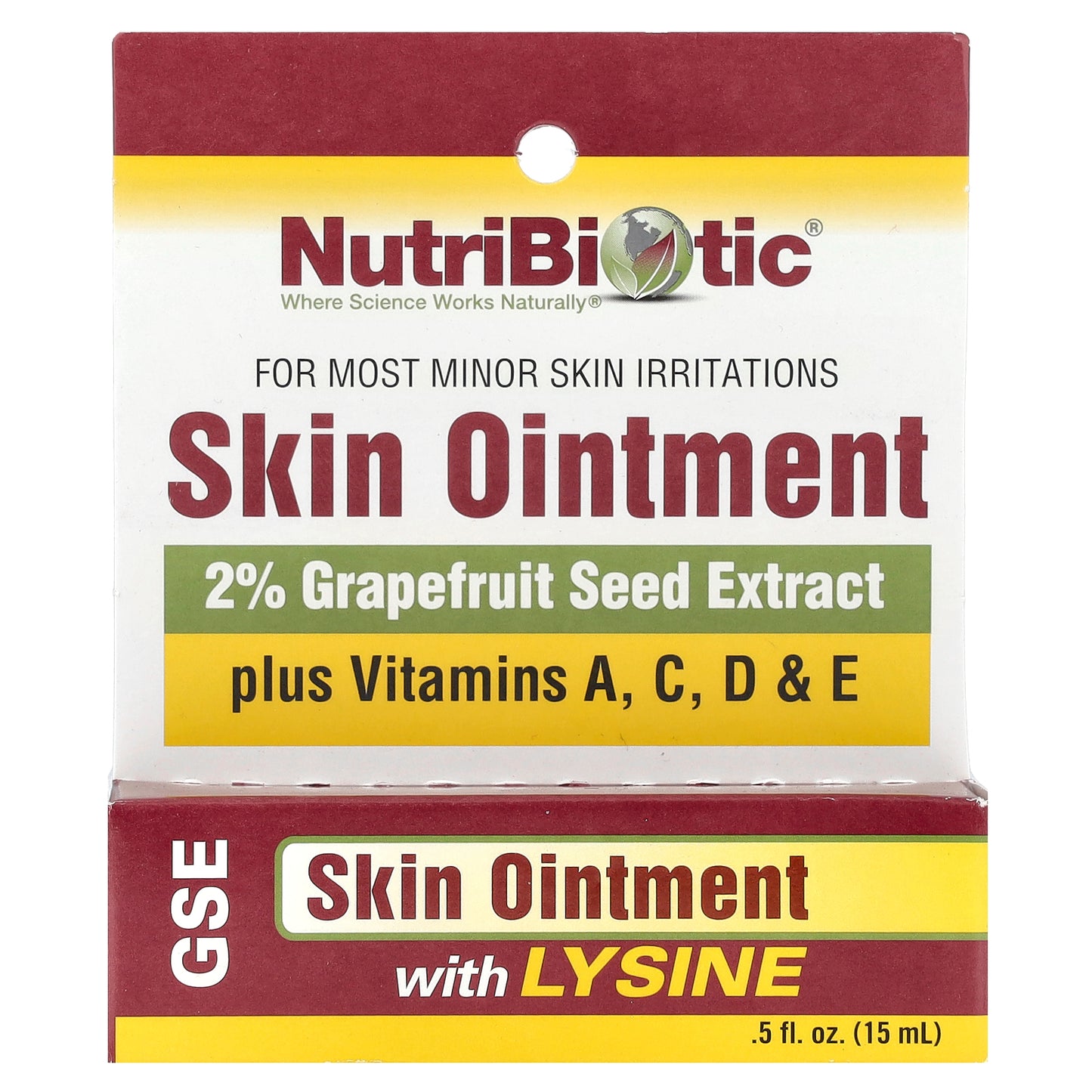 NutriBiotic, Skin Ointment, 2% Grapefruit Seed Extract with Lysine, 0.5 fl oz (15 ml)
