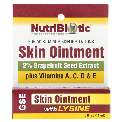 NutriBiotic, Skin Ointment, 2% Grapefruit Seed Extract with Lysine, 0.5 fl oz (15 ml)