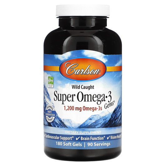 Carlson, Wild Caught Super Omega-3 Gems, 1,200 mg, 180 Soft Gels (600 mg per Soft Gel)