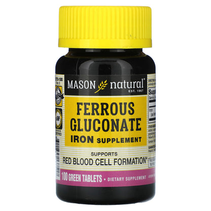 Mason Natural, Ferrous Gluconate, 100 Green Tablets (27 mg per Tablet)