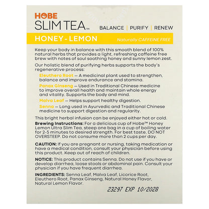 Hobe Labs, Ultra Slim Tea, Honey Lemon, Caffeine Free, 24 Herbal Tea Bags, 1.69 oz (48 g) Each