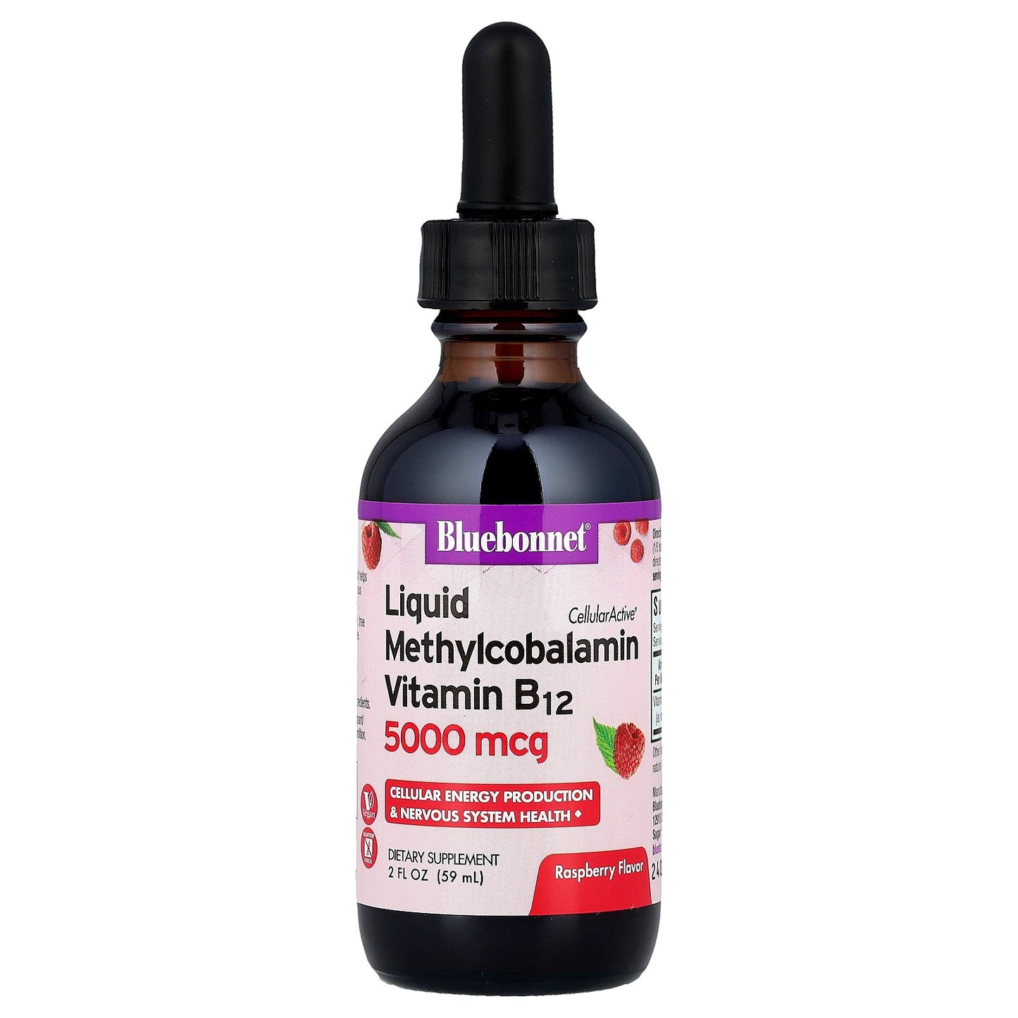 Bluebonnet Nutrition, CellularActive® Liquid Methylcobalamin Vitamin B12,  Raspberry, 5,000 mcg, 2 fl oz (59 ml)