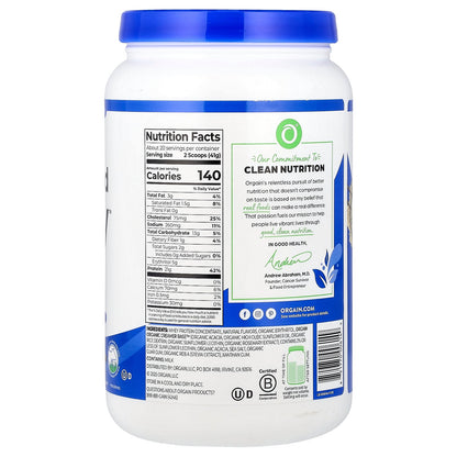 Orgain, Grass-Fed Whey™ Protein Powder, Vanilla Bean, 1.82 lbs (828 g)