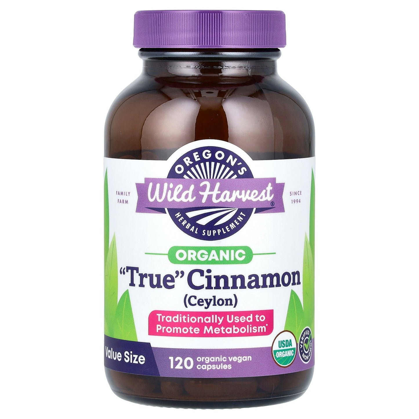 Oregon's Wild Harvest, Organic True Cinnamon, 120 Organic Vegan Capsules