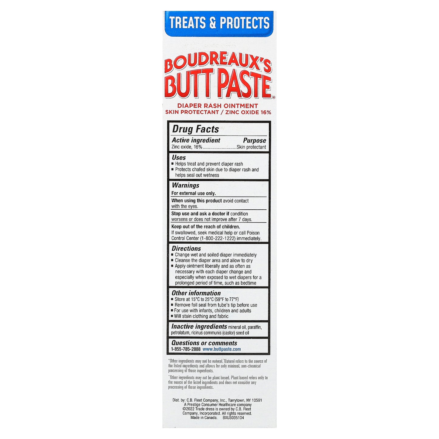 Boudreaux's Butt Paste, Diaper Rash Ointment, Sensitive Skin, Fragrance Free, 4 oz (113 g)