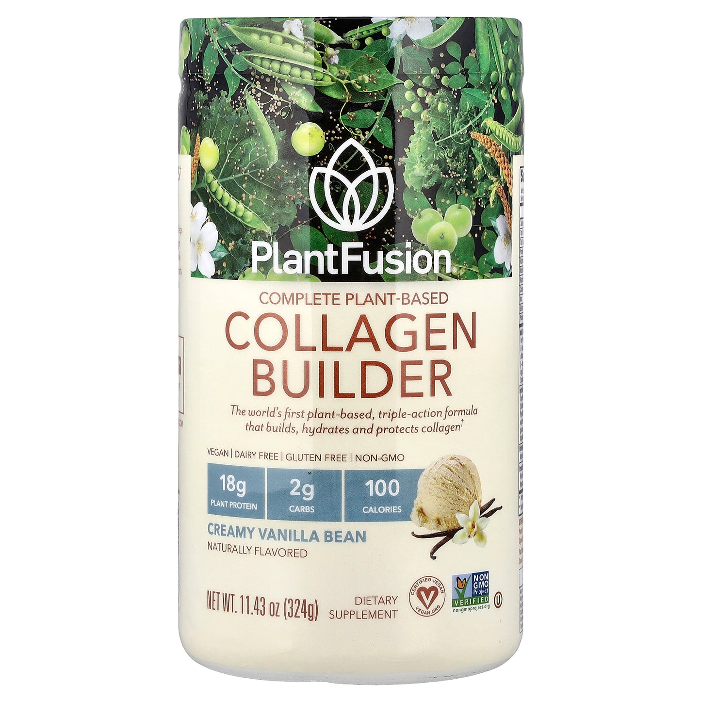 PlantFusion, Complete Plant-Based Collagen Builder, Creamy Vanilla Bean, 11.43 oz (324 g)
