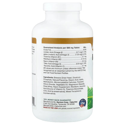 NaturVet, Brewers Dried Yeast + Omegas, For Dogs and Cats, 1,000 Chewable Tabs, 17.6 oz (500 g)