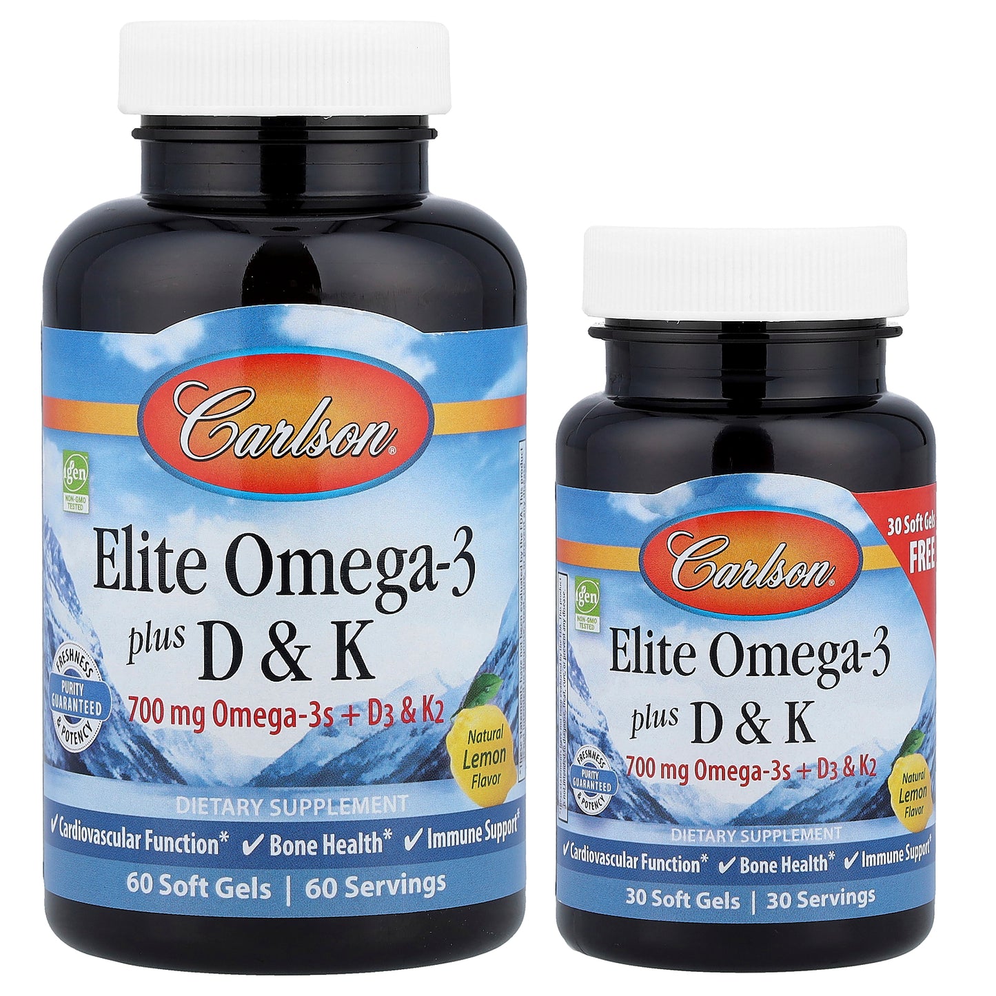 Carlson, Elite Omega-3 Plus D & K, Natural Lemon, 90 Soft Gels