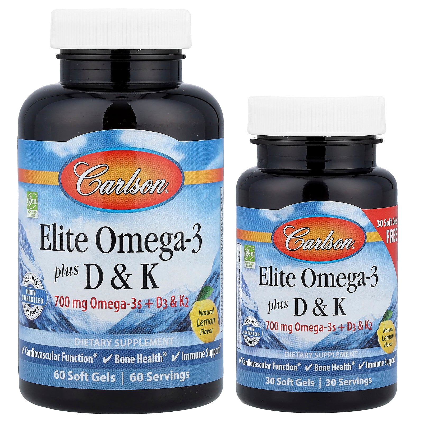 Carlson, Elite Omega-3 Plus D & K, Natural Lemon, 90 Soft Gels