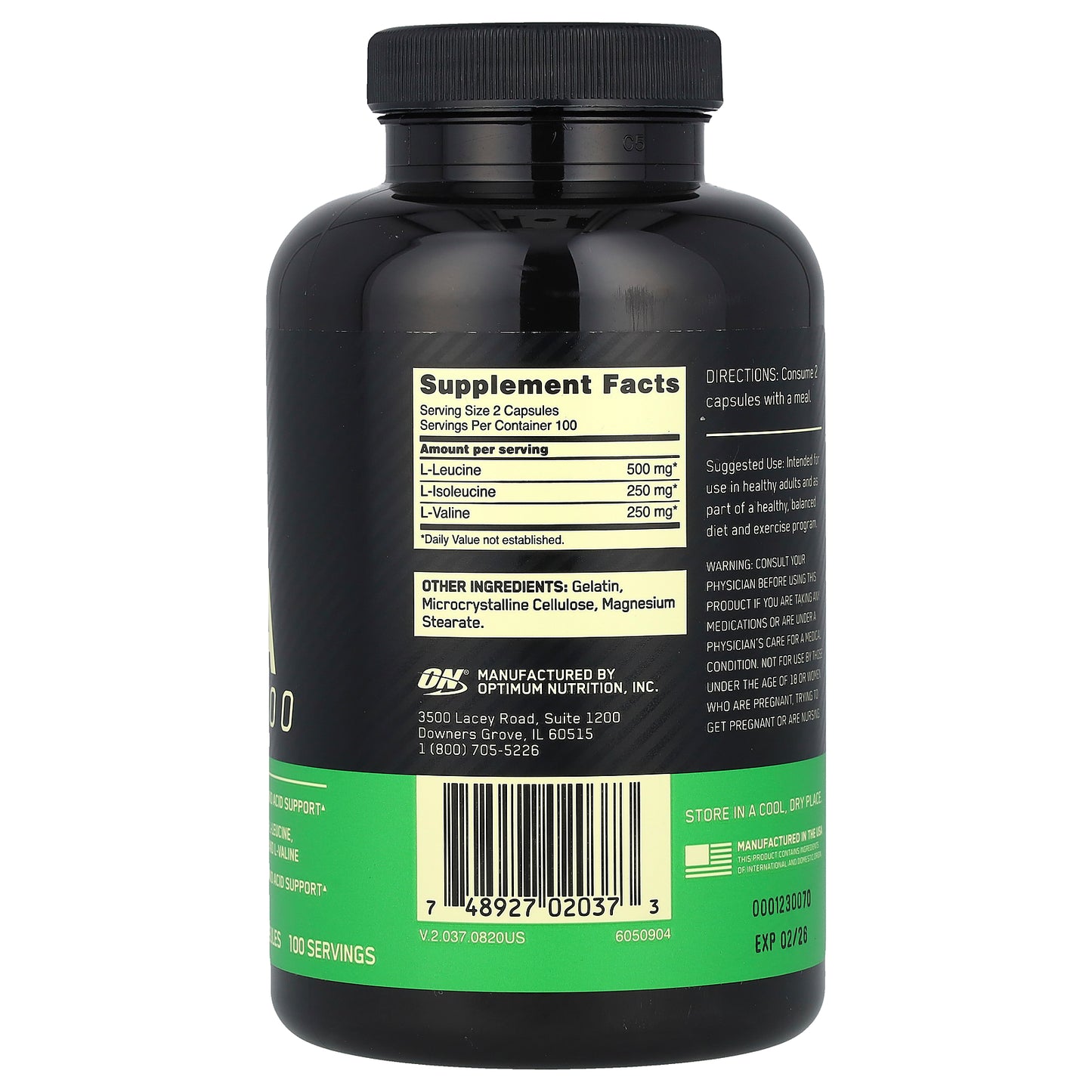Optimum Nutrition, BCAA 1000, 200 Capsules (500 mg per Capsule)