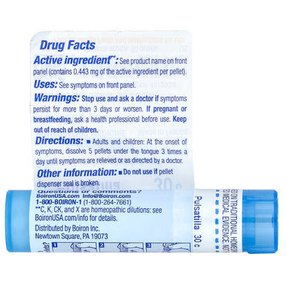 Boiron, Pulsatilla, 30C, Cold Relief, Approx 80 Pellets