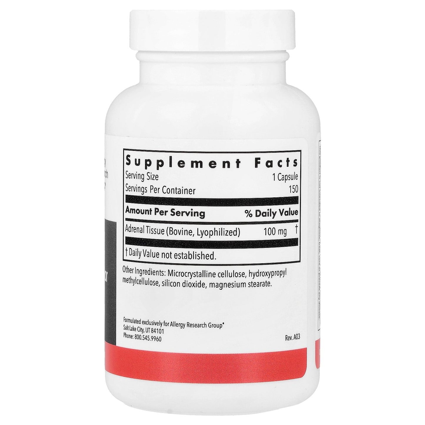 Allergy Research Group, Adrenal, Natural Glandular, 150 Vegetarian Capsules (100 mg per Capsule)