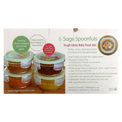 Sage Spoonfuls, Tough Glass Baby Food Jars, 4 Pack, 7 oz (210 ml) Each