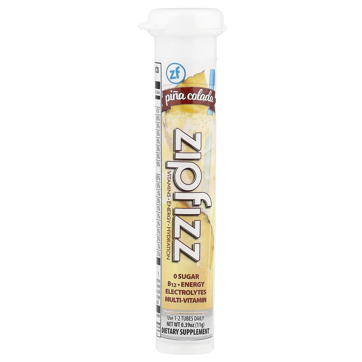 Zipfizz, Energy Drink Mix, Pina Colada, 20 Tubes, 0.39 oz (11 g) Each