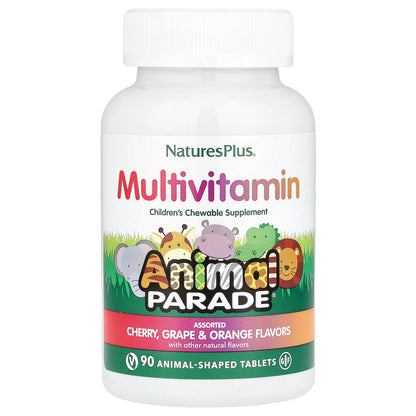 NaturesPlus, Animal Parade®, Children's Chewable Multivitamin, Cherry, Grape & Orange, 90 Animal-Shaped Tablets