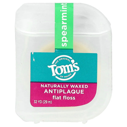 Tom's of Maine, Naturally Waxed Antiplaque Flat Floss, Spearmint, 32 yd (29 m)