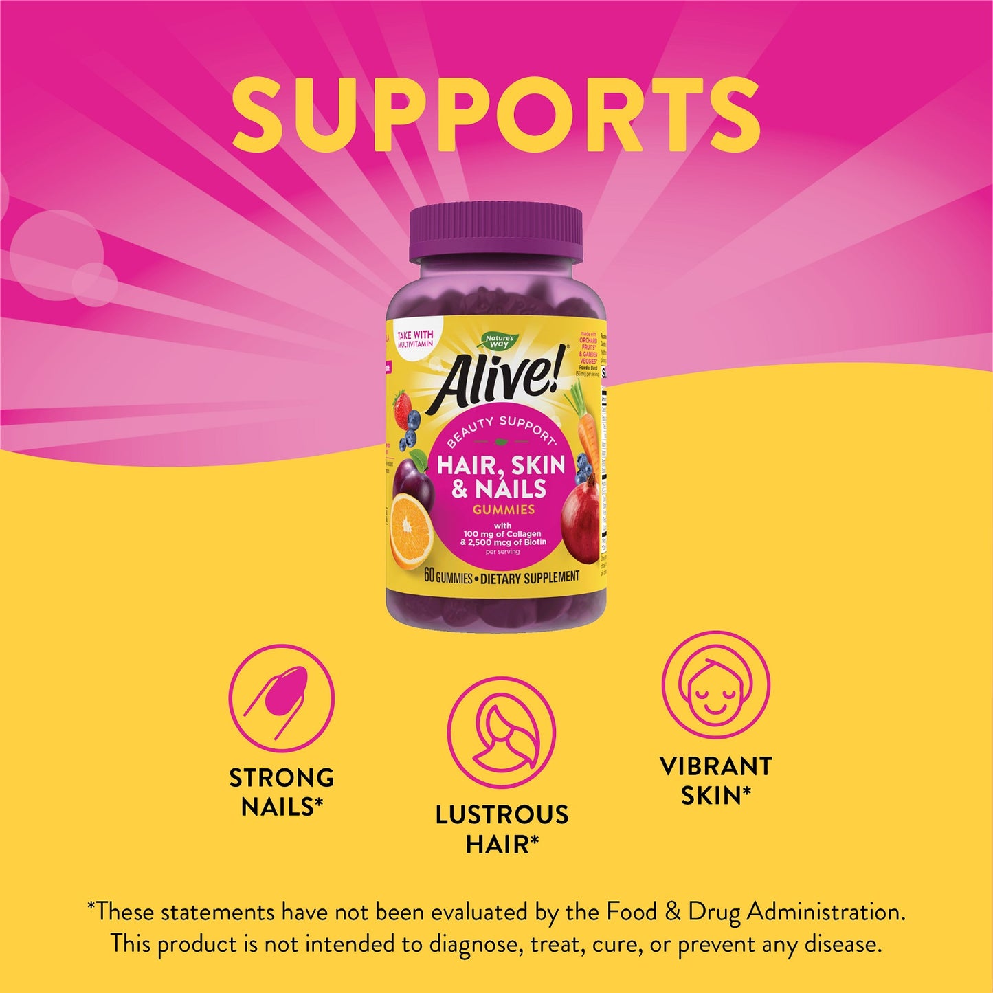 Nature's Way, Alive! Hair, Skin & Nails Gummies, Strawberry, 60 Gummies