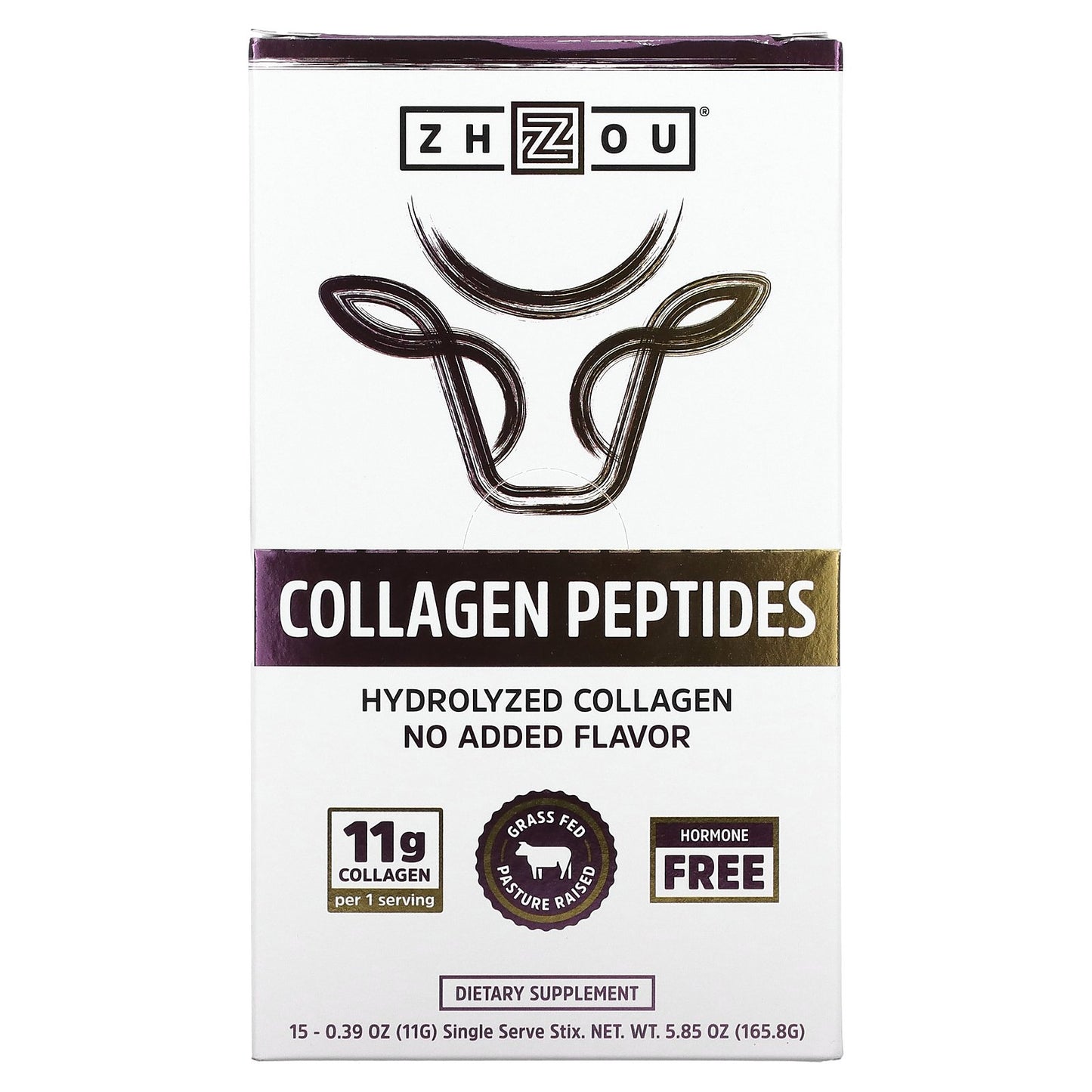 Zhou Nutrition, Collagen Peptides, Hydrolyzed Collagen, Unflavored, 15 Stix, 0.39 oz (11 g) Each