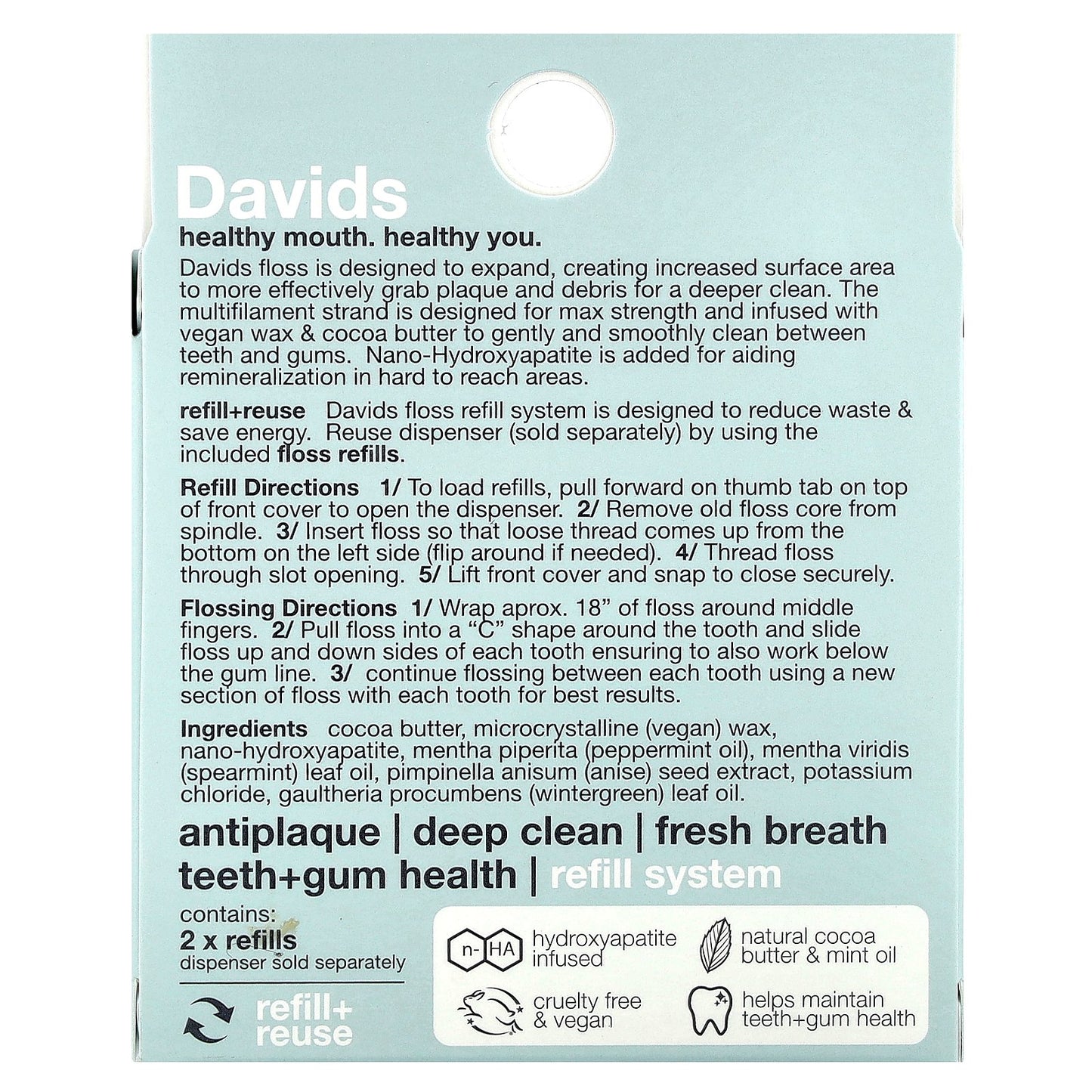 Davids, Expanding Dental Floss, Refills, Mint, 2 Count, (32.8 yd / 30 m) Each
