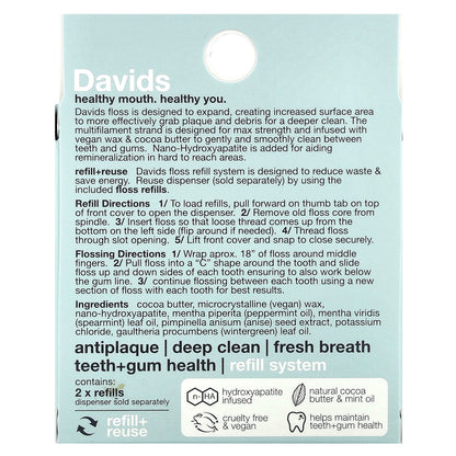 Davids, Expanding Dental Floss, Refills, Mint, 2 Count, (32.8 yd / 30 m) Each