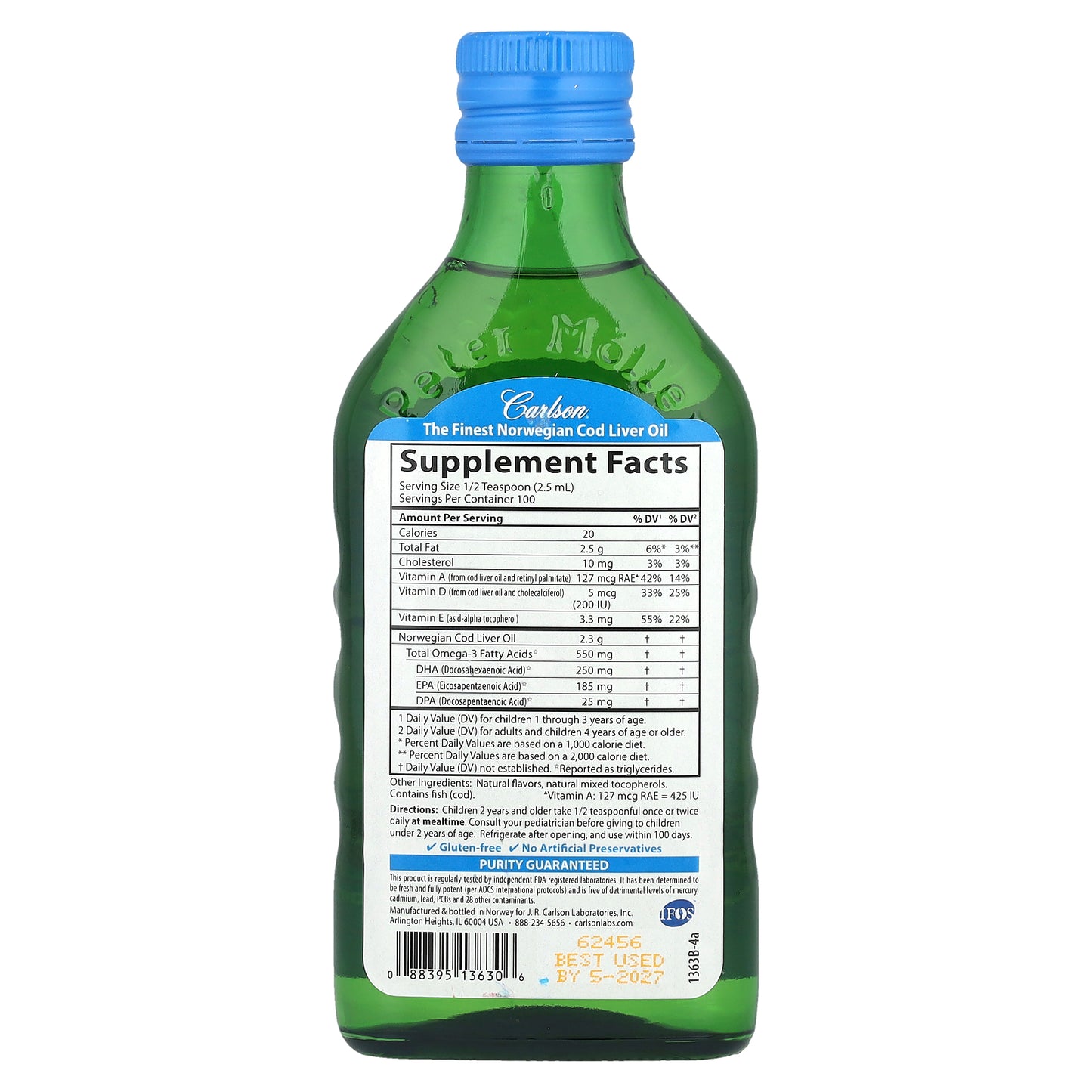 Carlson, Kid's Wild Norwegian, Cod Liver Oil + Vitamins A & D3, Bubble Gum, 8.4 fl oz (250 ml)