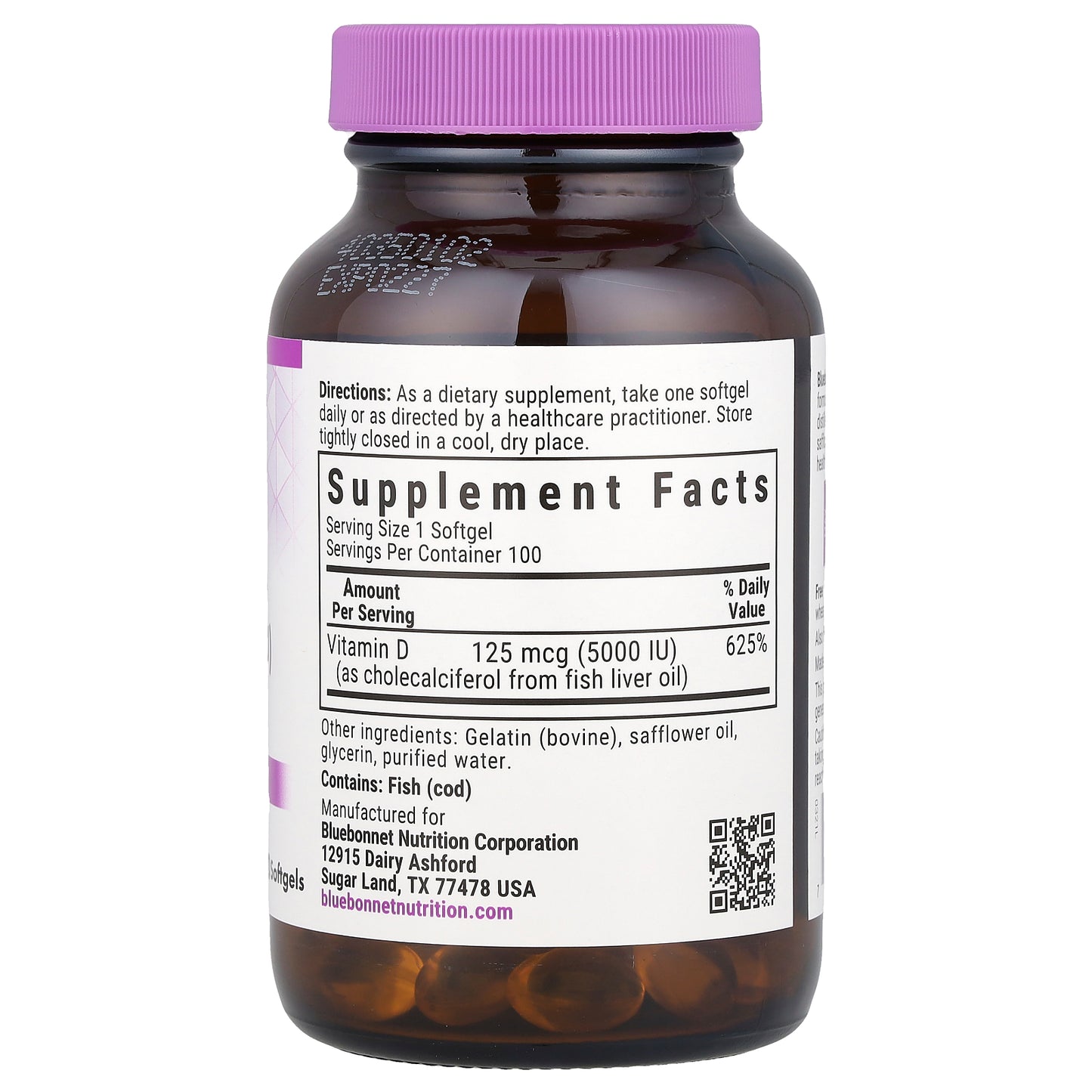 Bluebonnet Nutrition, Vitamin D3, 125 mcg (5,000 IU), 100 Softgels