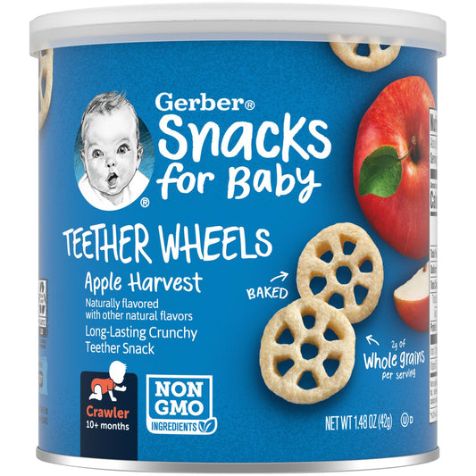 Gerber, Snacks for Baby, Teether Wheels, 10+ Months, Apple Harvest, 1.48 oz (42 g)