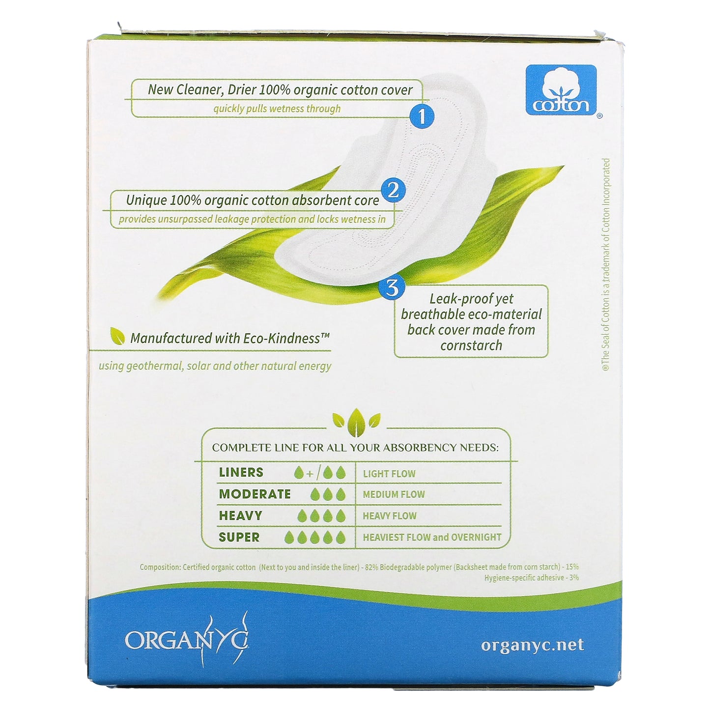 Organyc, Organic Cotton Pads, Moderate Flow, 10 Pads