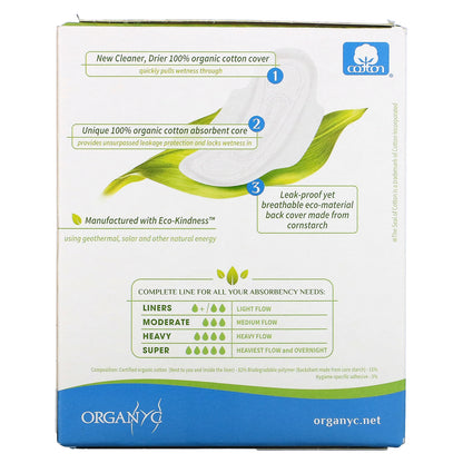 Organyc, Organic Cotton Pads, Moderate Flow, 10 Pads