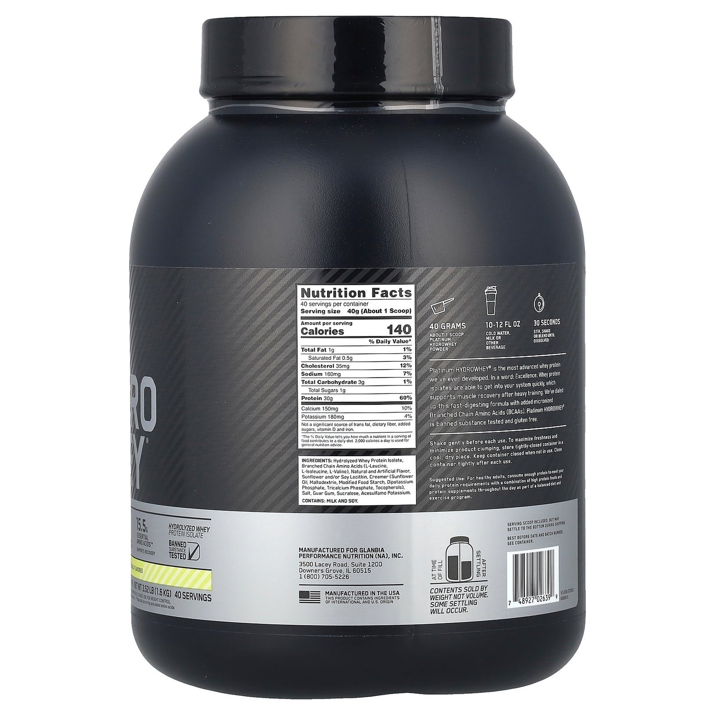 Optimum Nutrition, Platinum Hydro Whey®, Velocity Vanilla, 3.52 lb (1.6 kg)