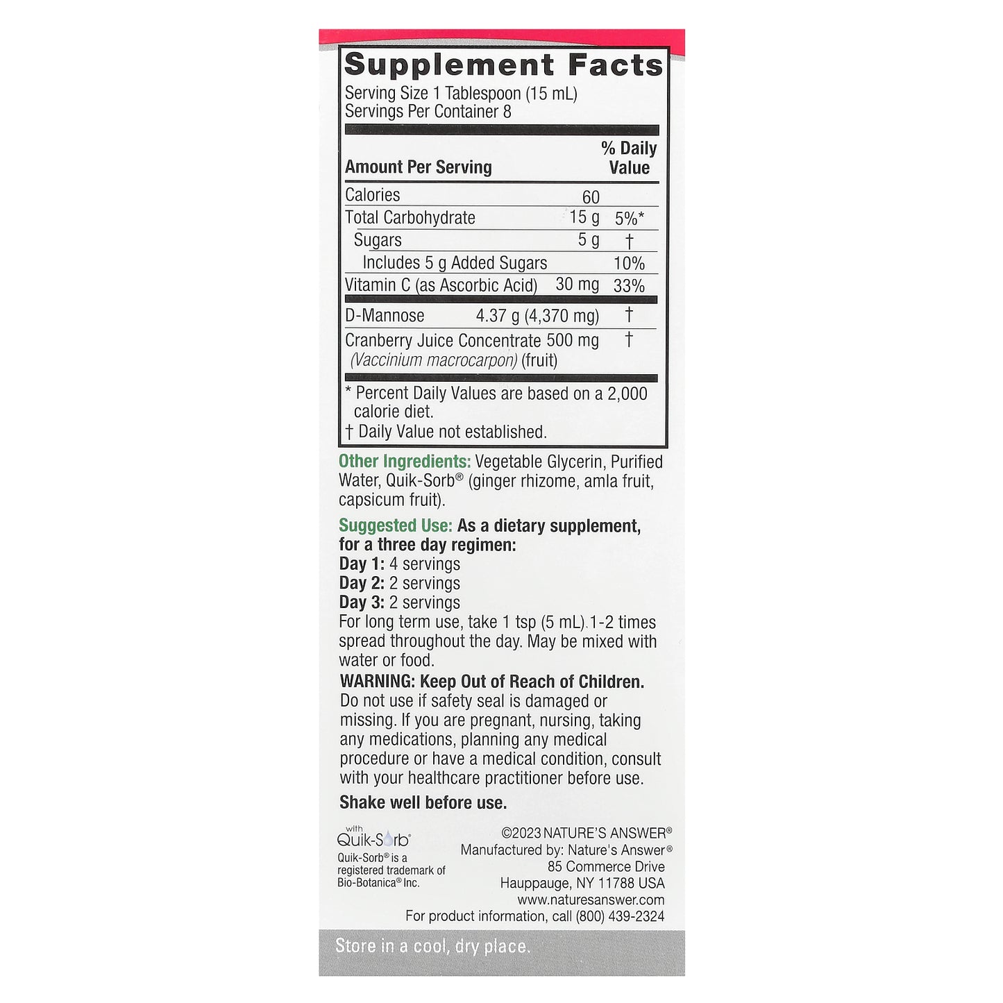 Nature's Answer, UT Answer®, D-Mannose & Cranberry Concentrate, 4 fl oz (120 ml)