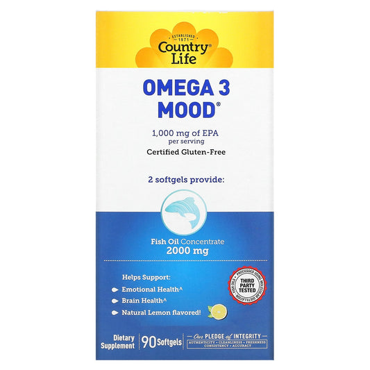 Country Life, Omega 3 Mood, Natural Lemon, 90 Softgels