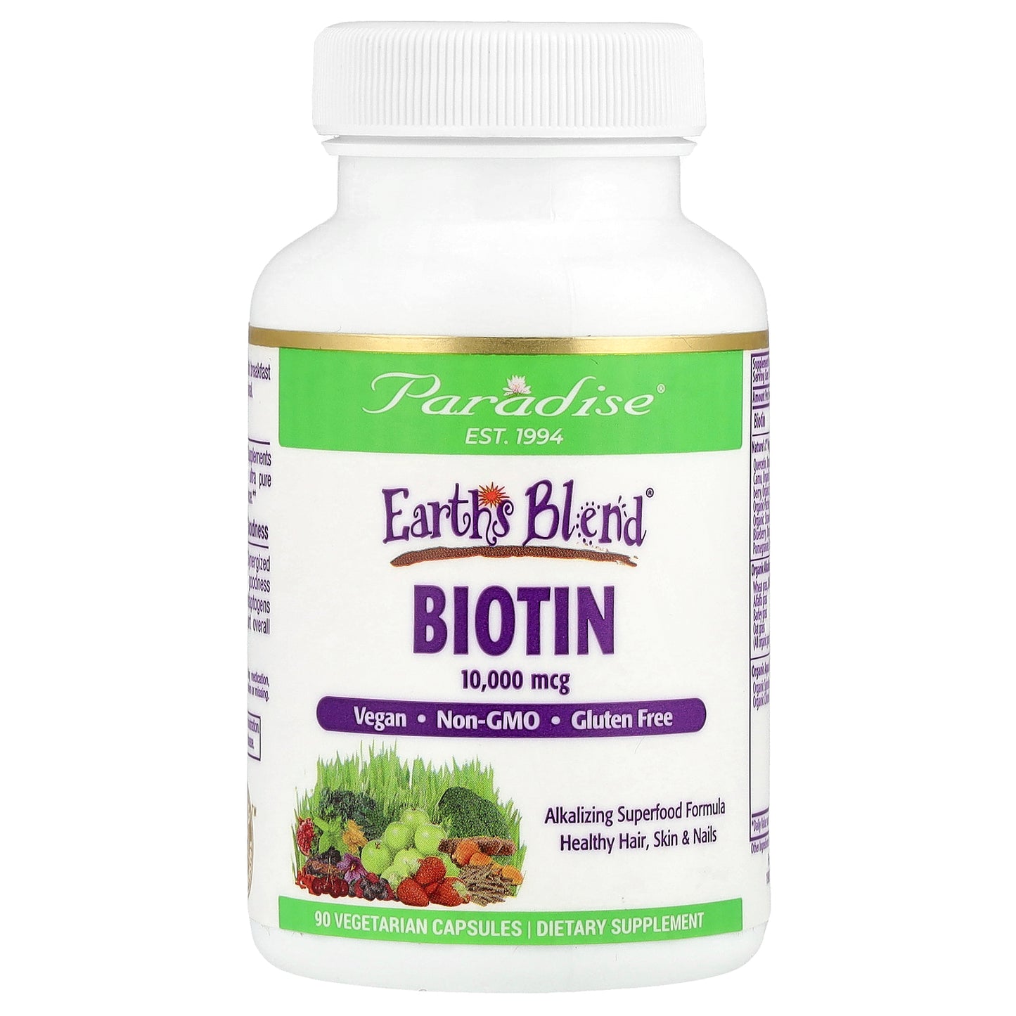 Paradise Herbs, Earth's Blend®, Biotin, 10,000 mcg, 90 Vegetarian Capsules