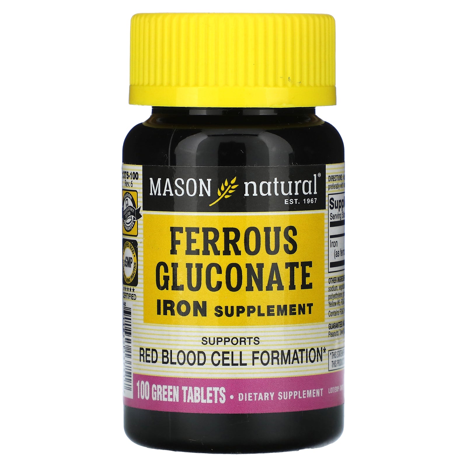 Mason Natural, Ferrous Gluconate, 27 mg, 100 Green Tablets