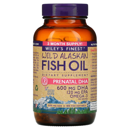 Wiley's Finest, Wild Alaskan Fish Oil, Prenatal DHA, 180 Softgels