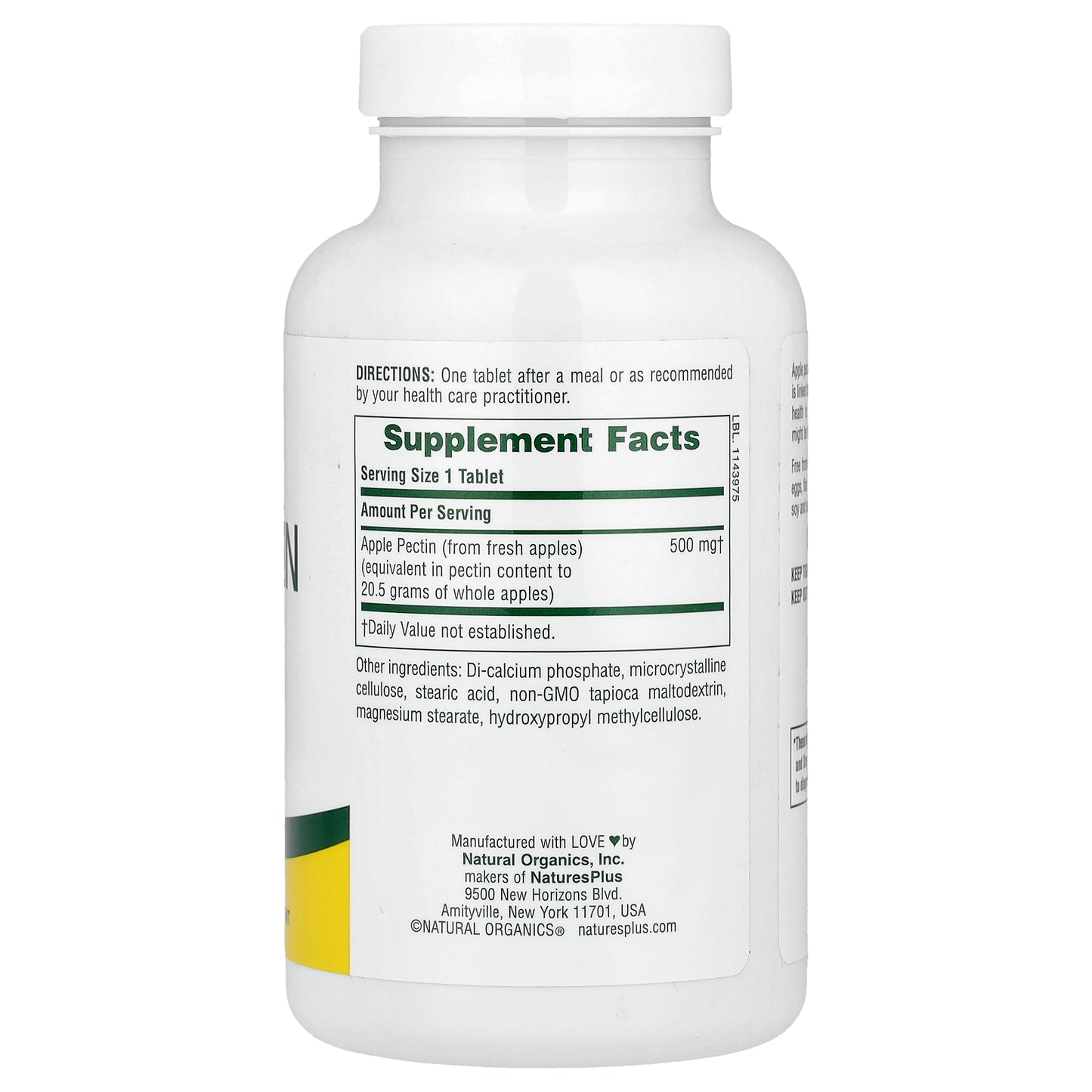 NaturesPlus, Apple Pectin, 500 mg, 180 Tablets