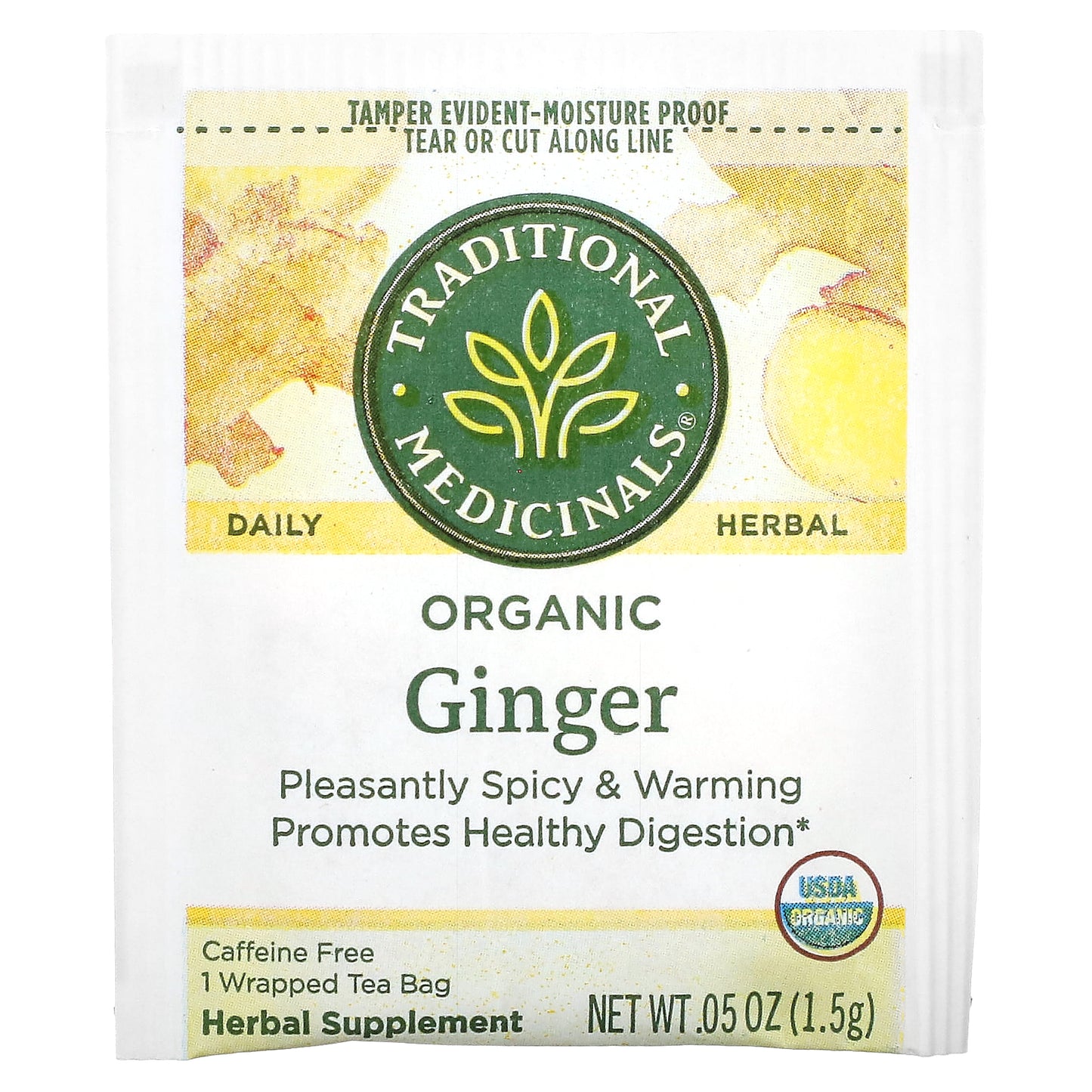 Traditional Medicinals, Organic Ginger, Caffeine Free, 16 Wrapped Tea Bags, 0.85 oz (24 g)