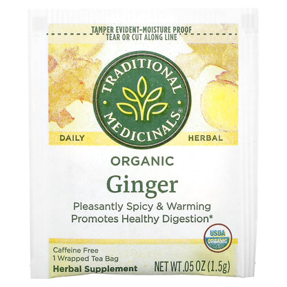 Traditional Medicinals, Organic Ginger, Caffeine Free, 16 Wrapped Tea Bags, 0.85 oz (24 g)