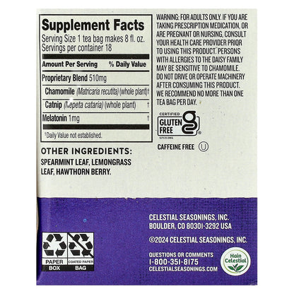 Celestial Seasonings, Wellness Tea, Sleepytime® Melatonin, Caffeine Free, 18 Tea Bags, 0.75 oz (21 g)