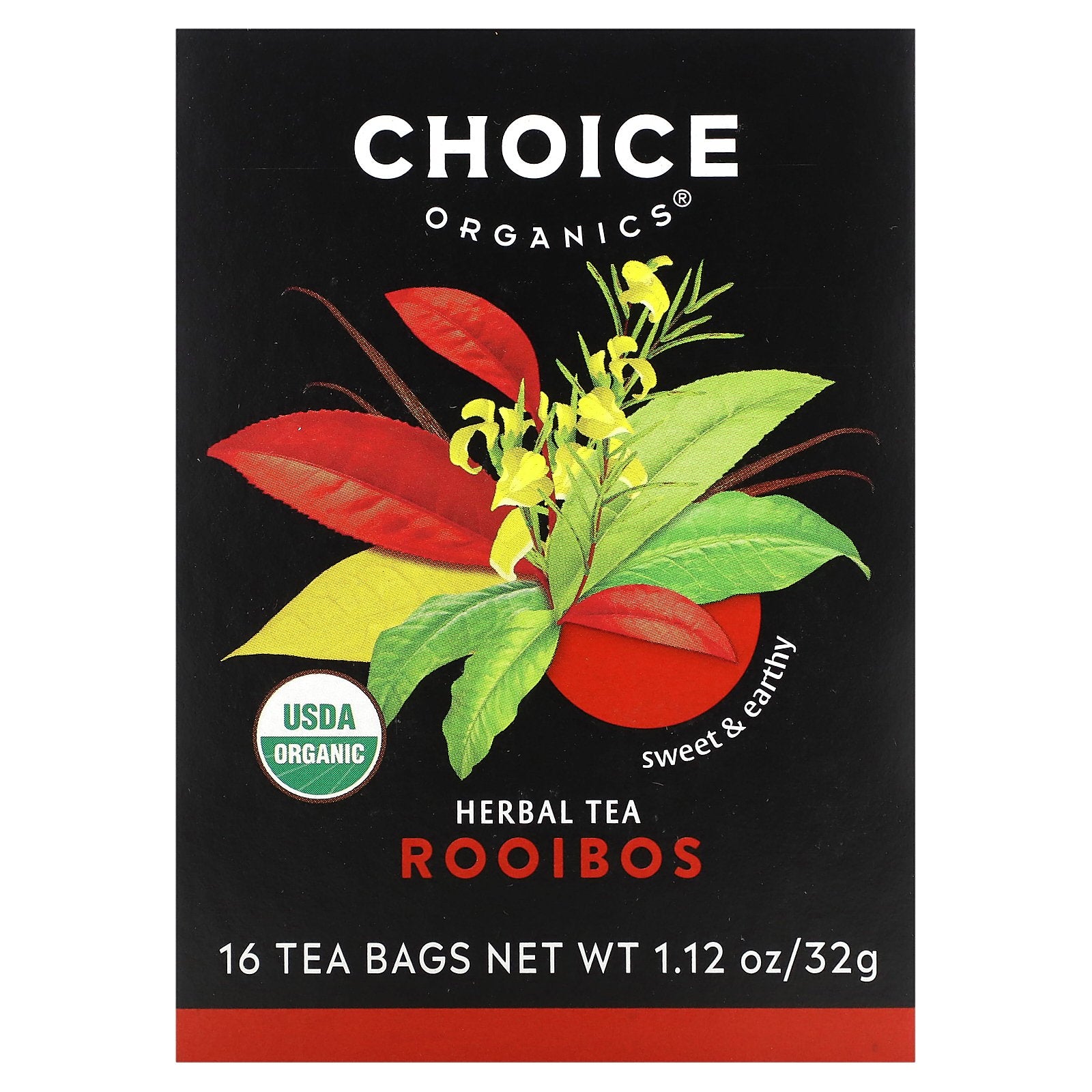 Choice Organic Teas, Herbal Tea, Rooibos, Caffeine-Free, 16 Tea Bags, 1.12 oz (32 g)