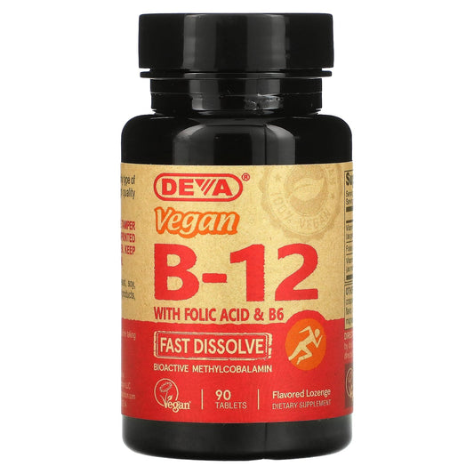 Deva, Vegan B12 with Folic Acid & B6, Fast-Dissolve, 90 Tablets