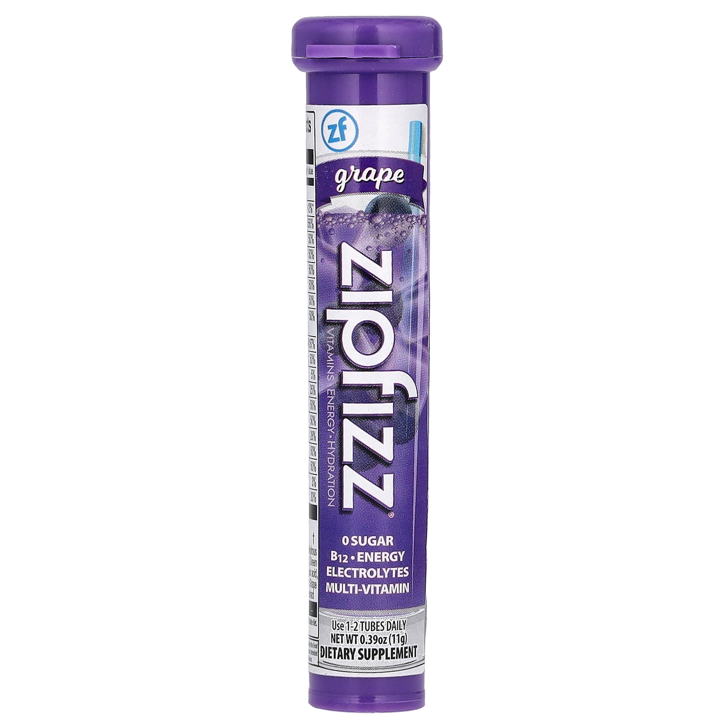 Zipfizz, Energy Drink Mix, Grape, 20 Tubes, 0.39 oz (11 g) Each