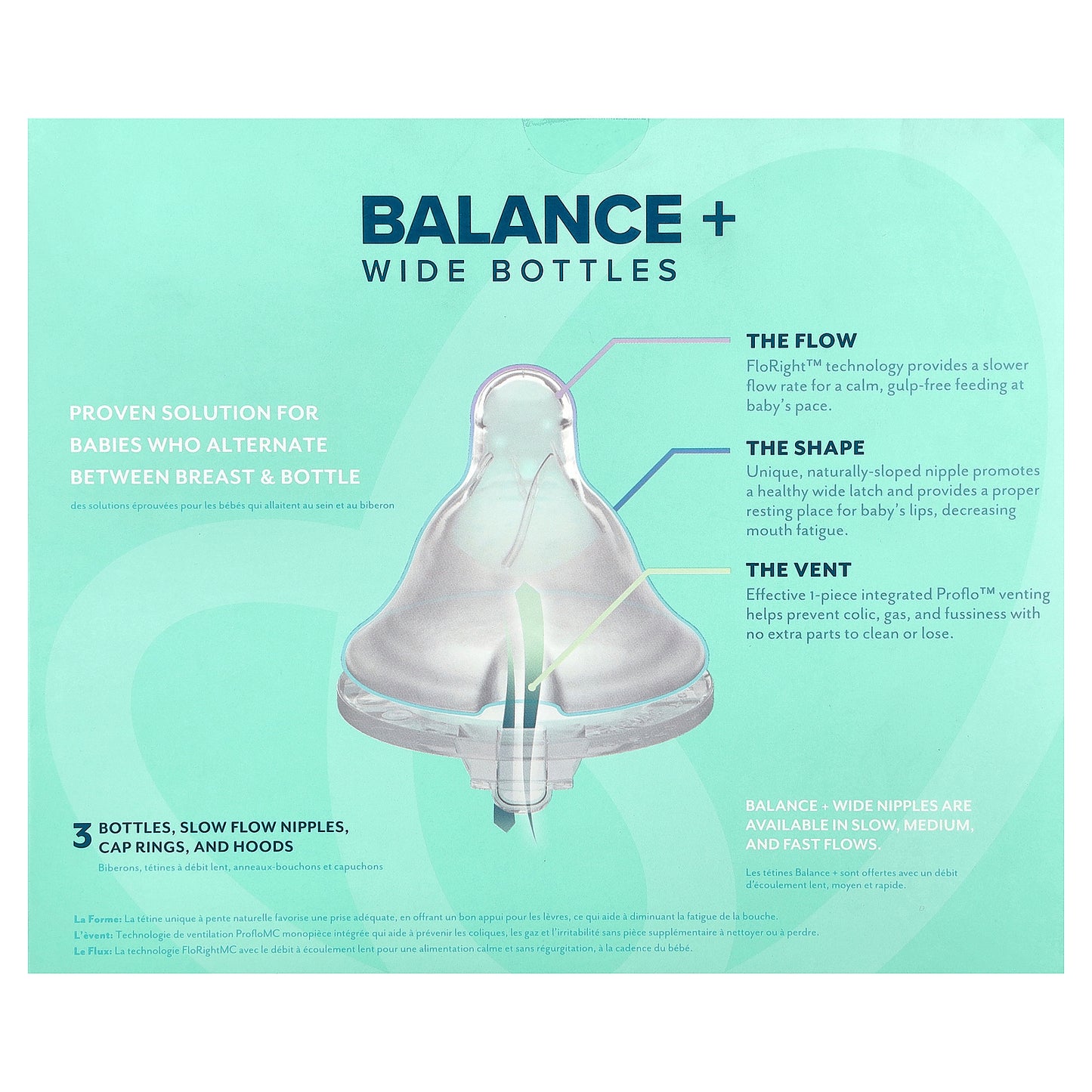 Evenflo Feeding, Balance+ Bottles, Wide, 0+ Months, Slow Flow, 3 Bottles, 9 oz (270 ml) Each