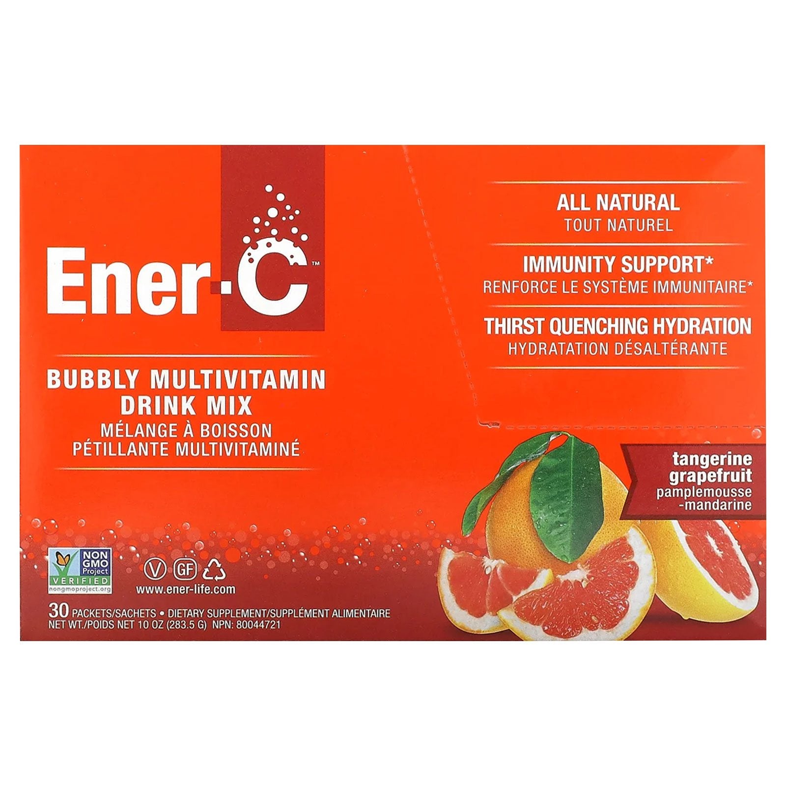 Ener-C, Vitamin C, Bubbly Multivitamin Drink Mix, Tangerine Grapefruit, 1,000 mg, 30 Packets