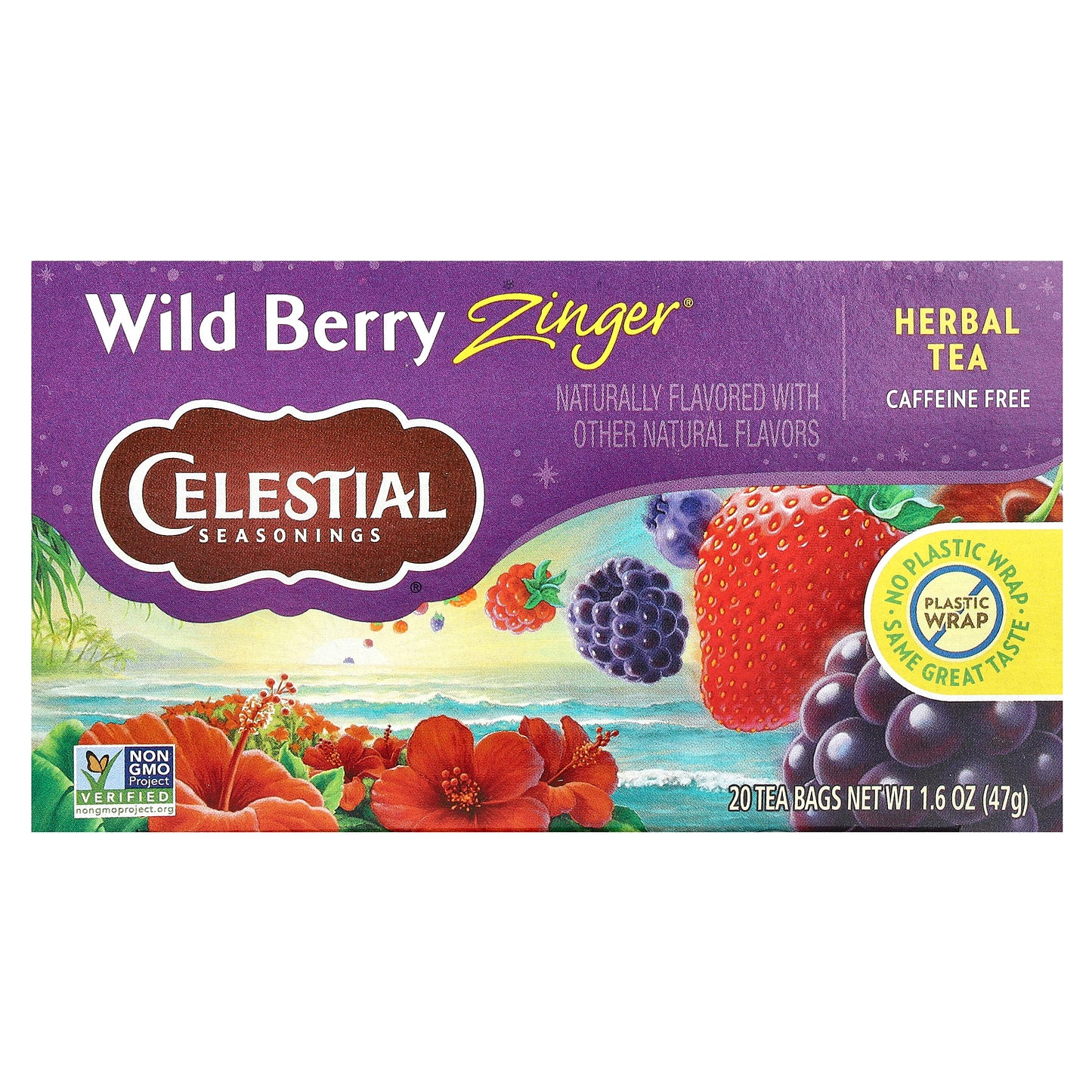 Celestial Seasonings, Herbal Tea, Wild Berry Zinger®, Caffeine Free, 20 Tea Bags, 1.6 oz (47 g)