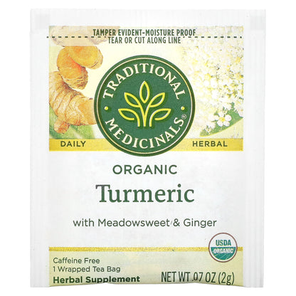 Traditional Medicinals, Organic Turmeric with Meadowsweet & Ginger, Caffeine Free, 16 Wrapped Tea Bags, 1.13 oz (32 g)